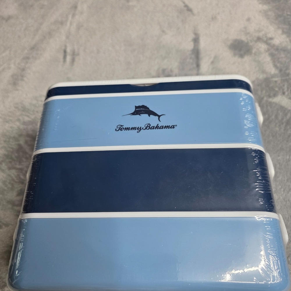 Tommy Bahama Blue Bento Box 3-Tiers, Leakproof With Handle And Utensils-NEW